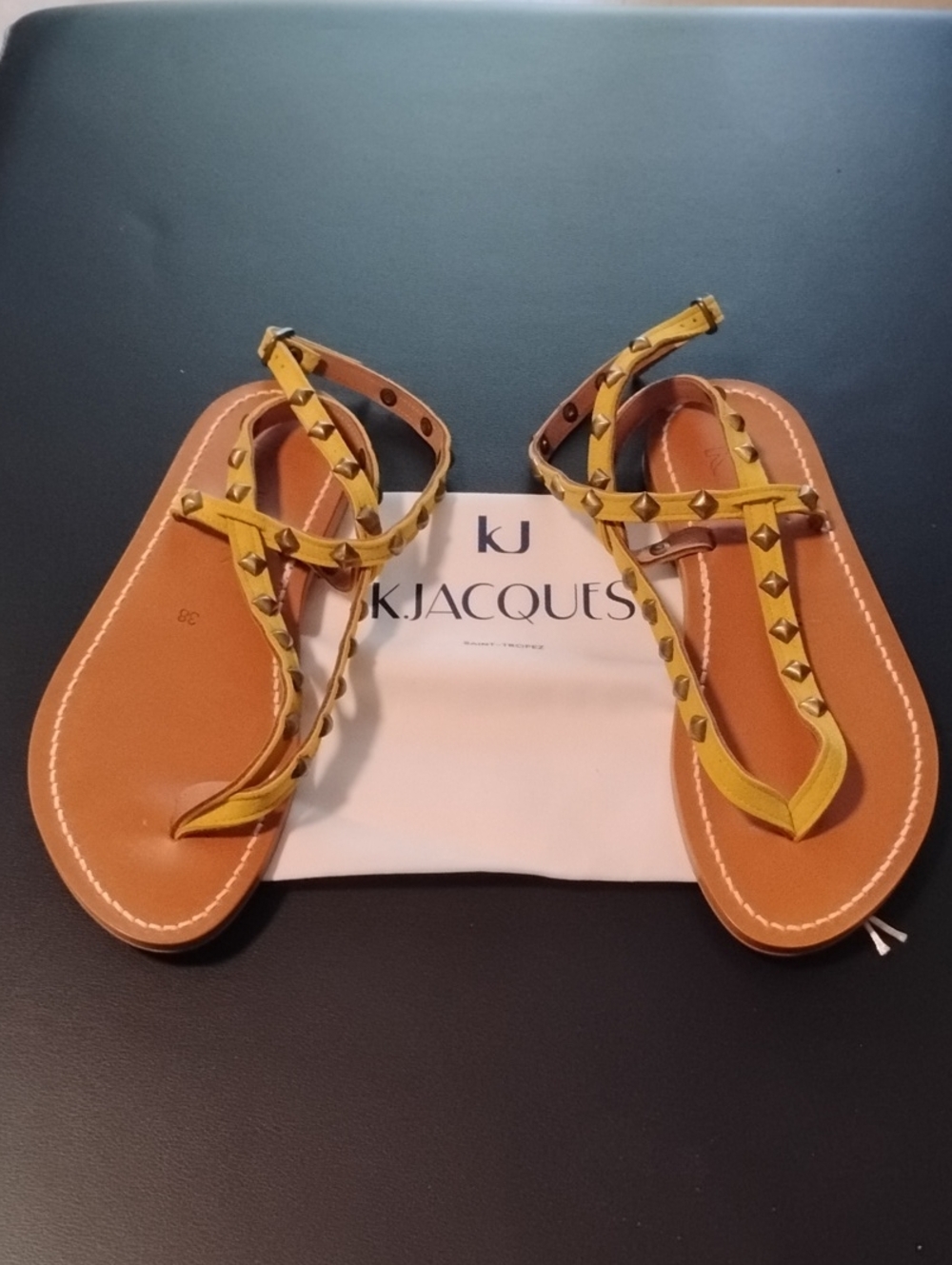 K. Jacques DeltaPryor leather studded Sandals In Solar Bronze Size 38 New